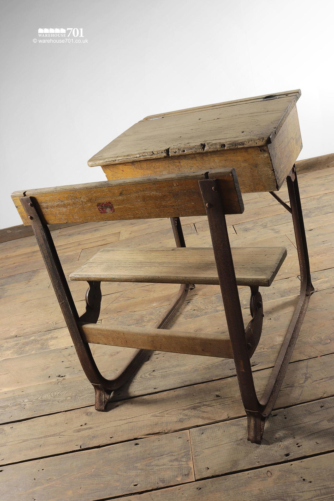 Reclaimed Wooden Childs School Desk And Seat