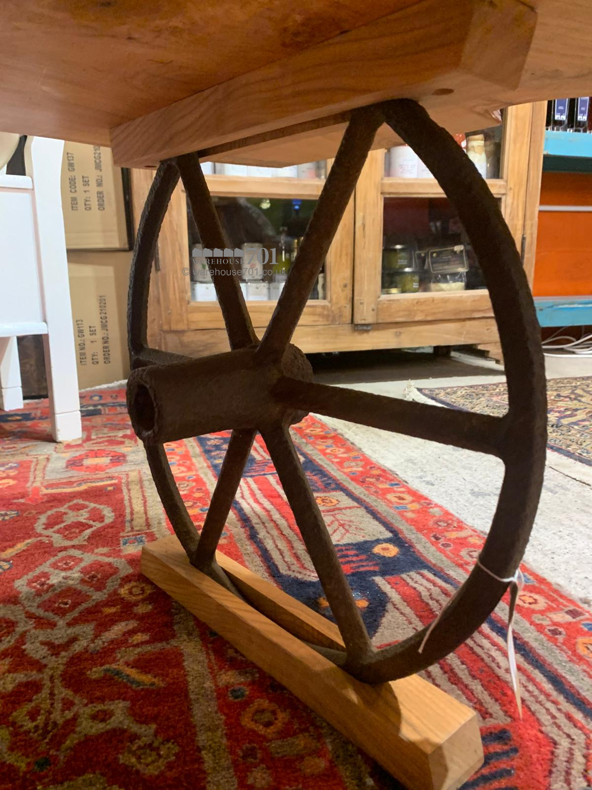 701 Original Cherry wood cast iron wheel base coffee table