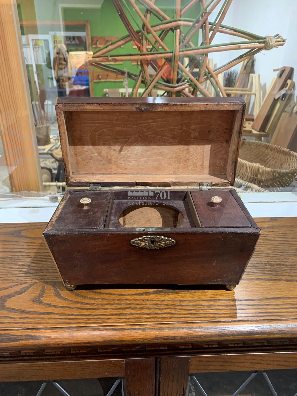 Antique wood tea caddy sarcophagus