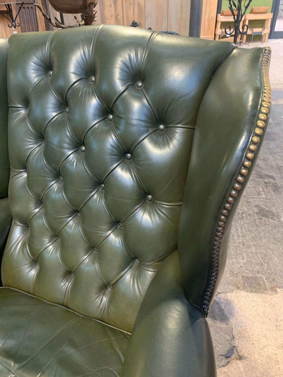Deep Green Leather Wingback Chair