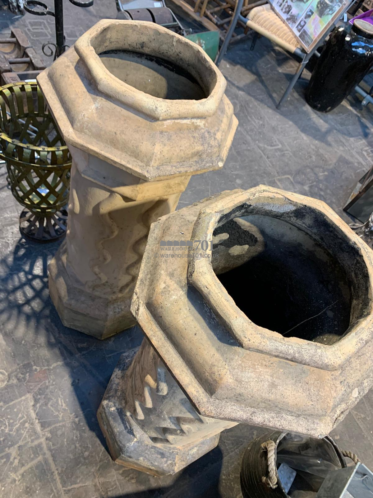 Pair of buff decorative pair of chimney pots