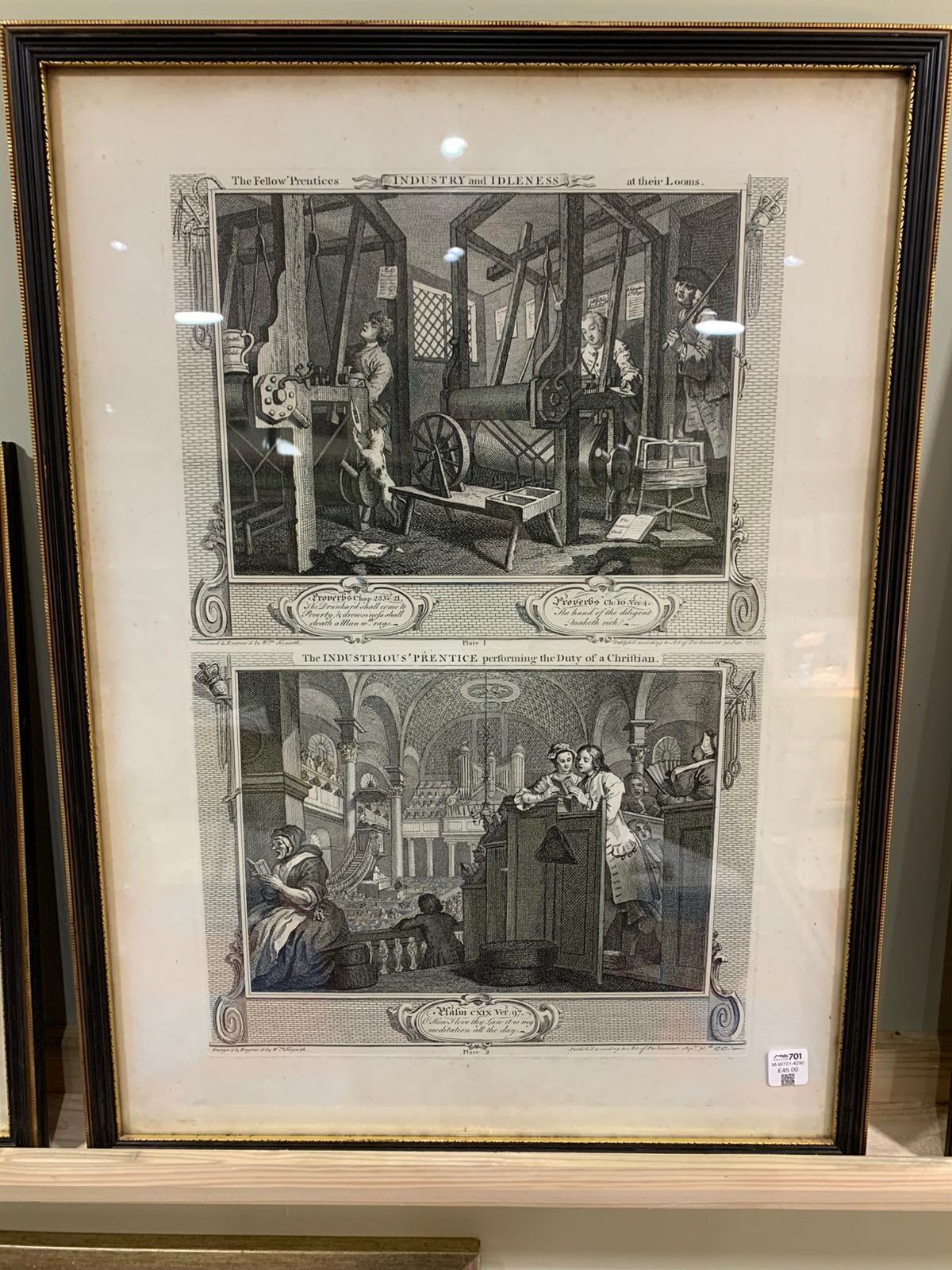 Antique Hogarth prints Industrious and idle 'prentice - sold separately