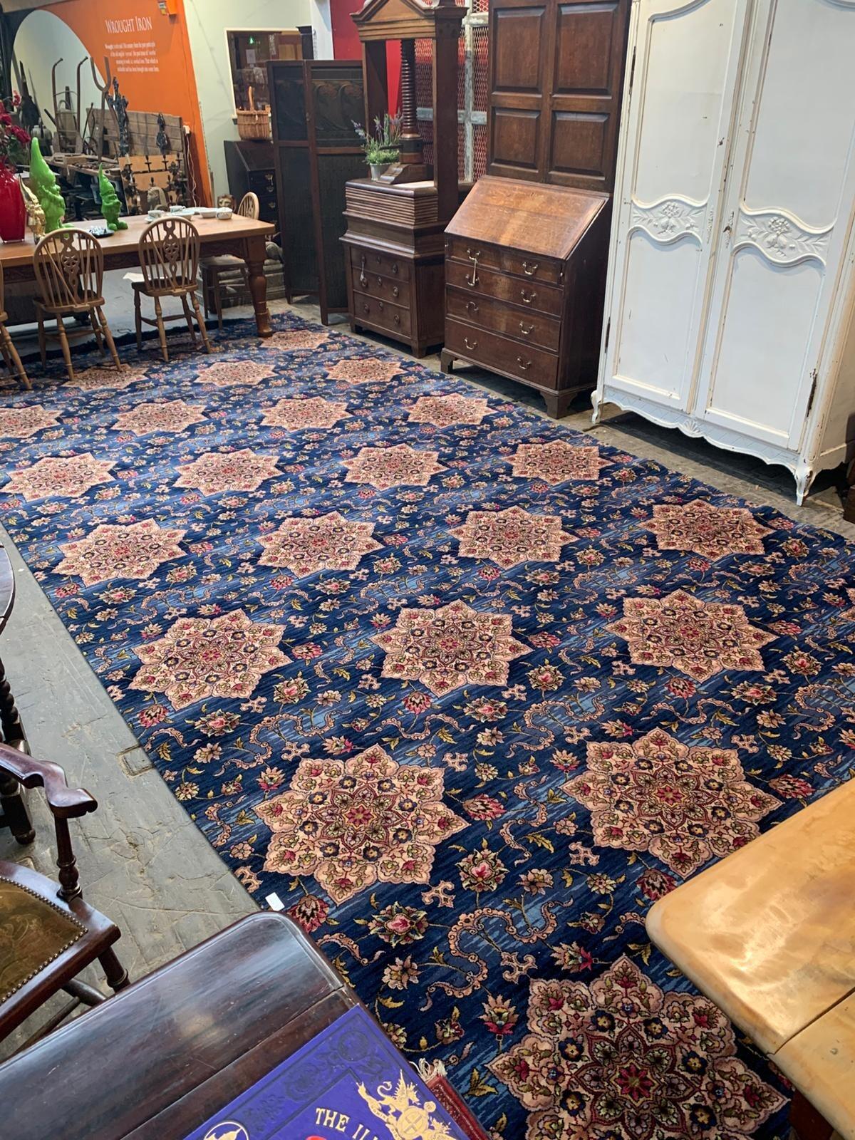 Vintage huge rug navy ground multi colour flowers