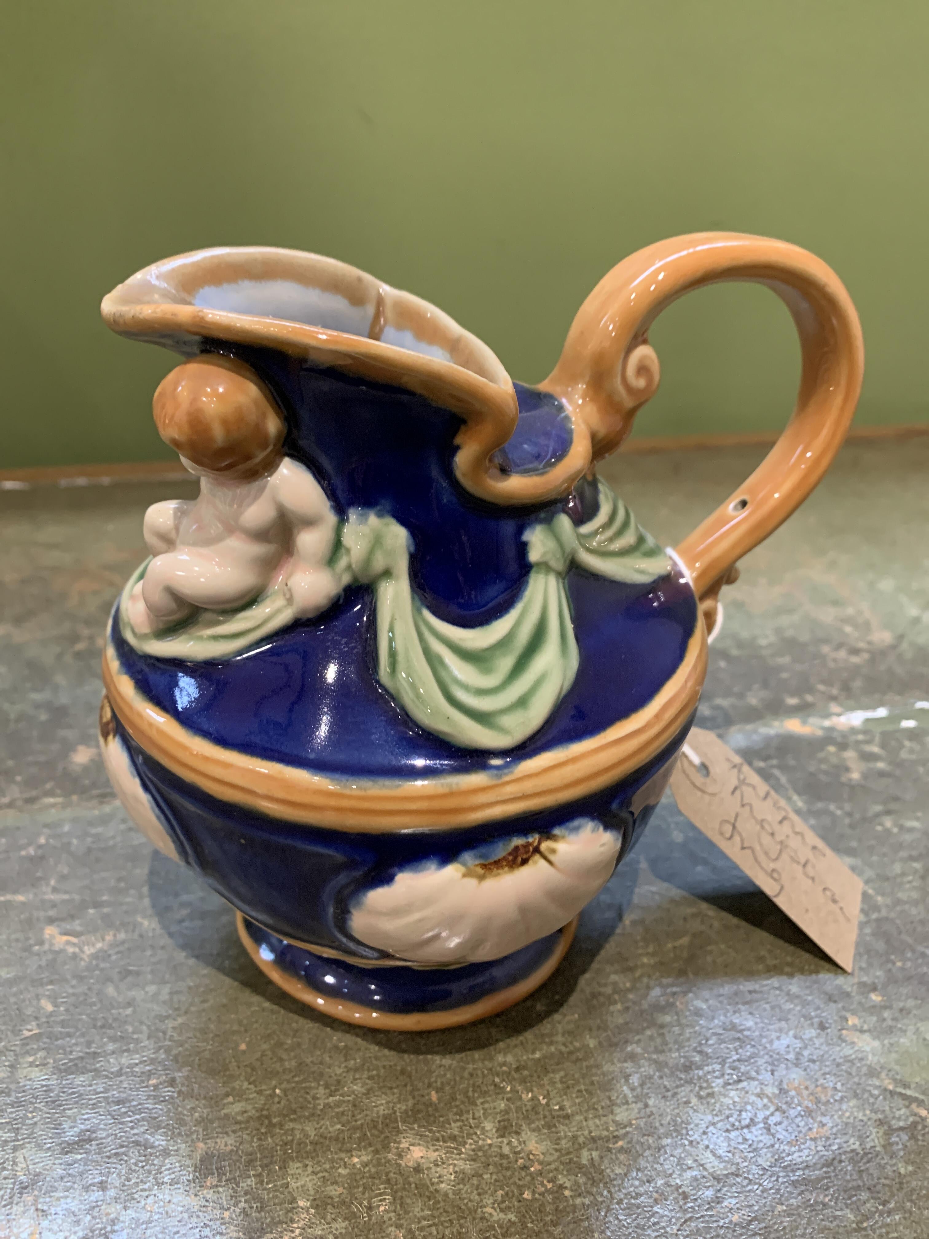 Charming Vintage Majolica Jug with Cherub Design