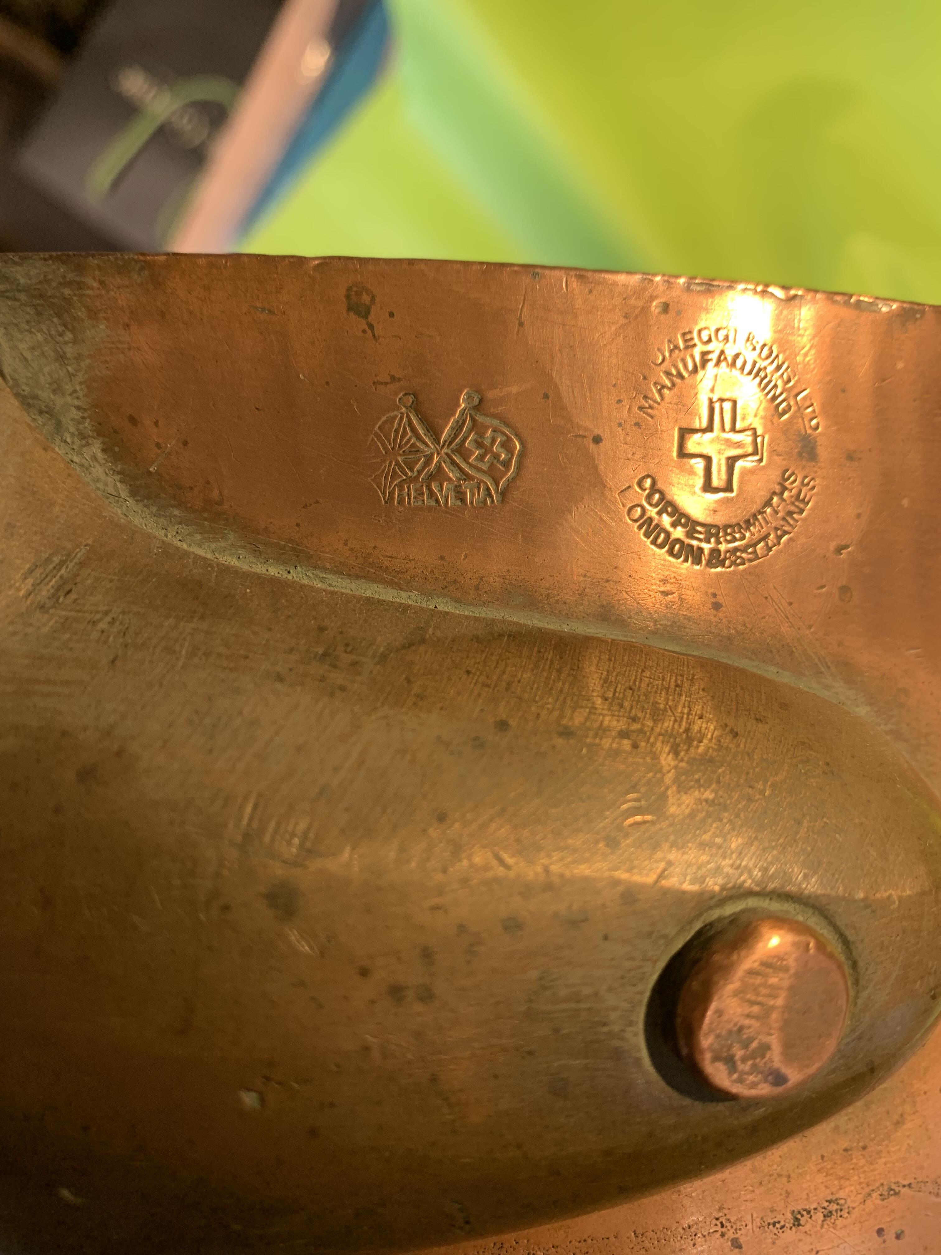Antique Leon Jaeggi & Son's Large Solid Copper Pan
