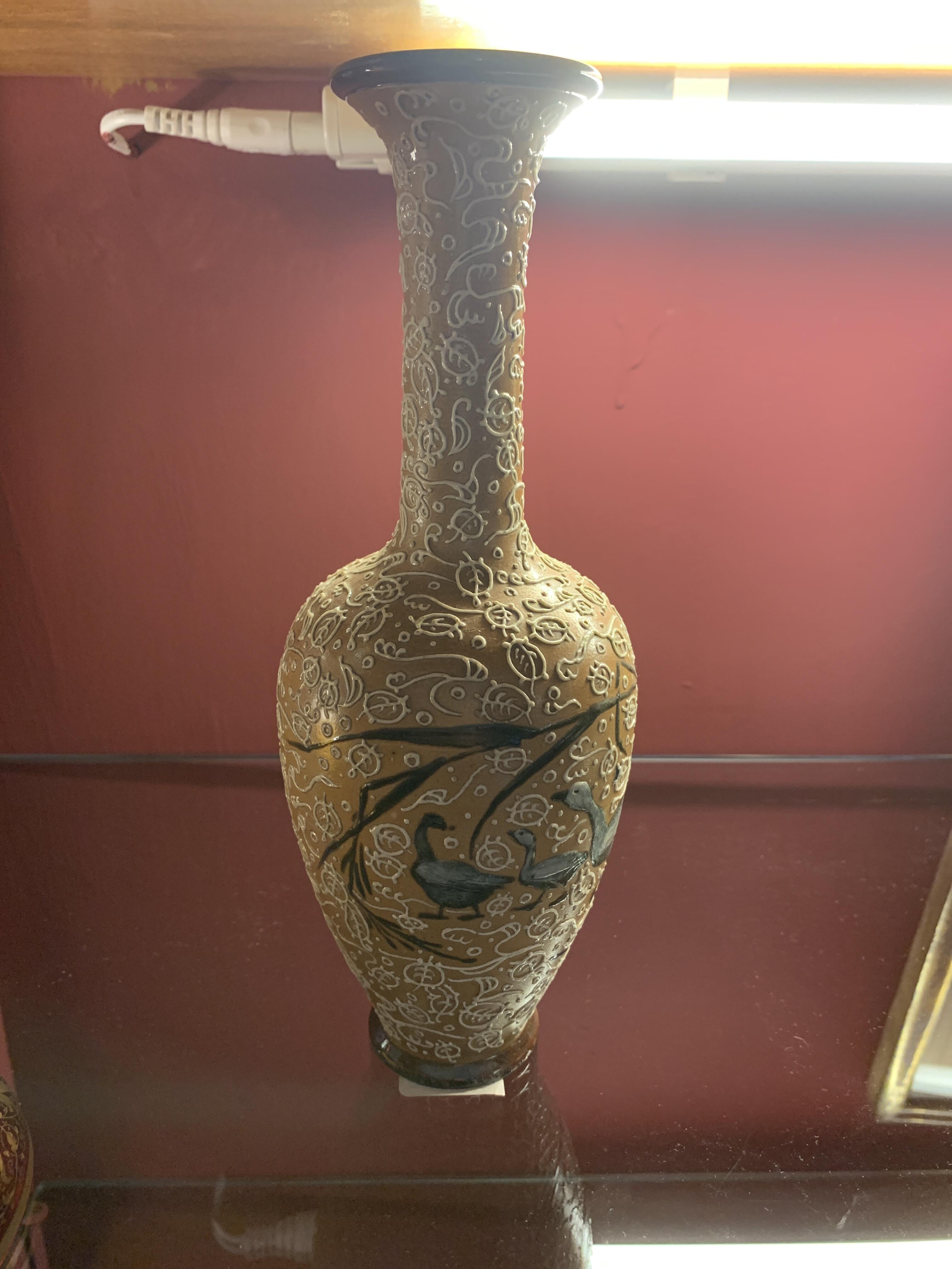 Florence Barlow Pâte-sur-Pâte Stoneware Vase with Geese
