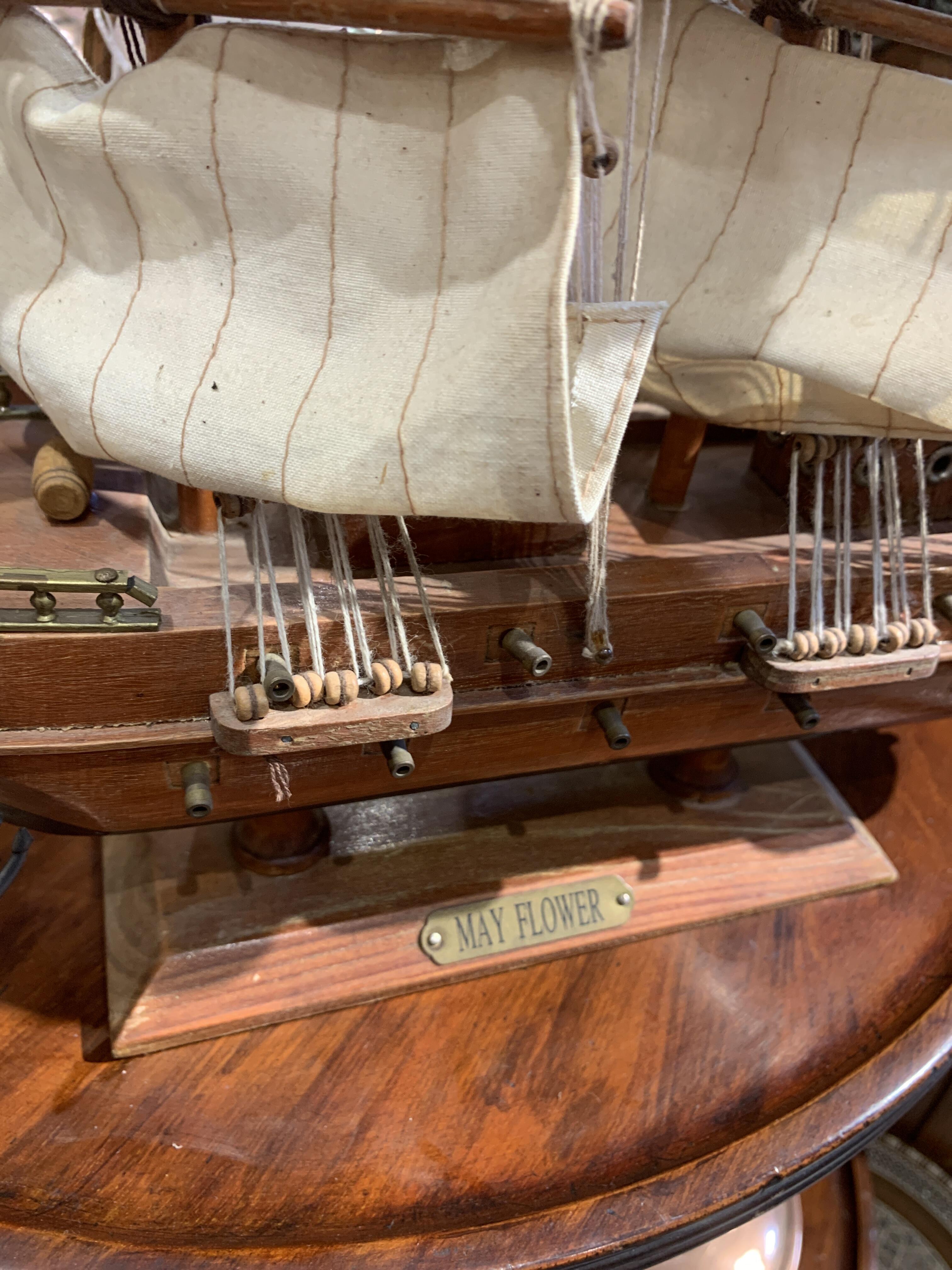 Large Model Ship 'Mayflower' with Striped Sails