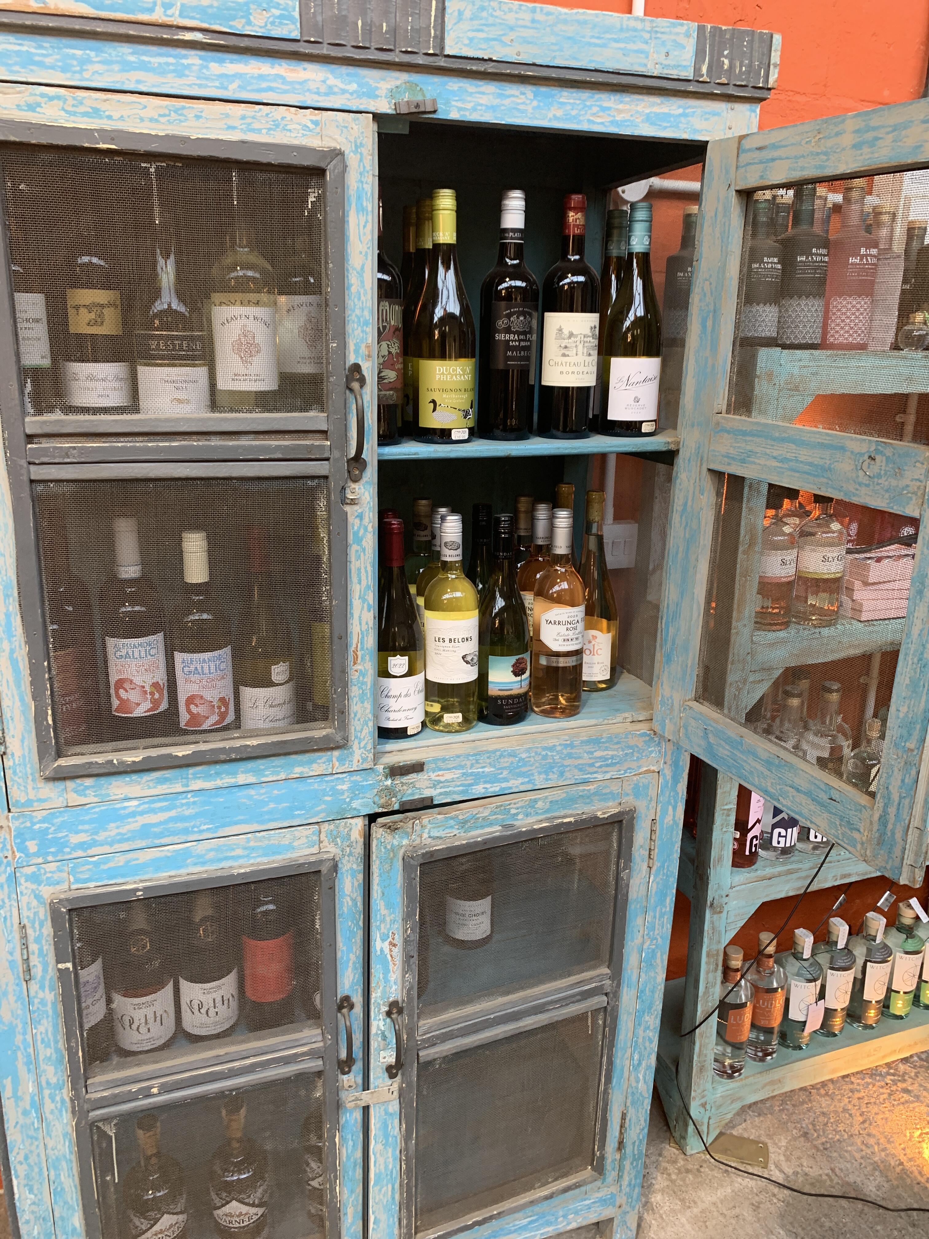 Reclaimed Large Blue Cupboard with Mesh Doors - contents not included