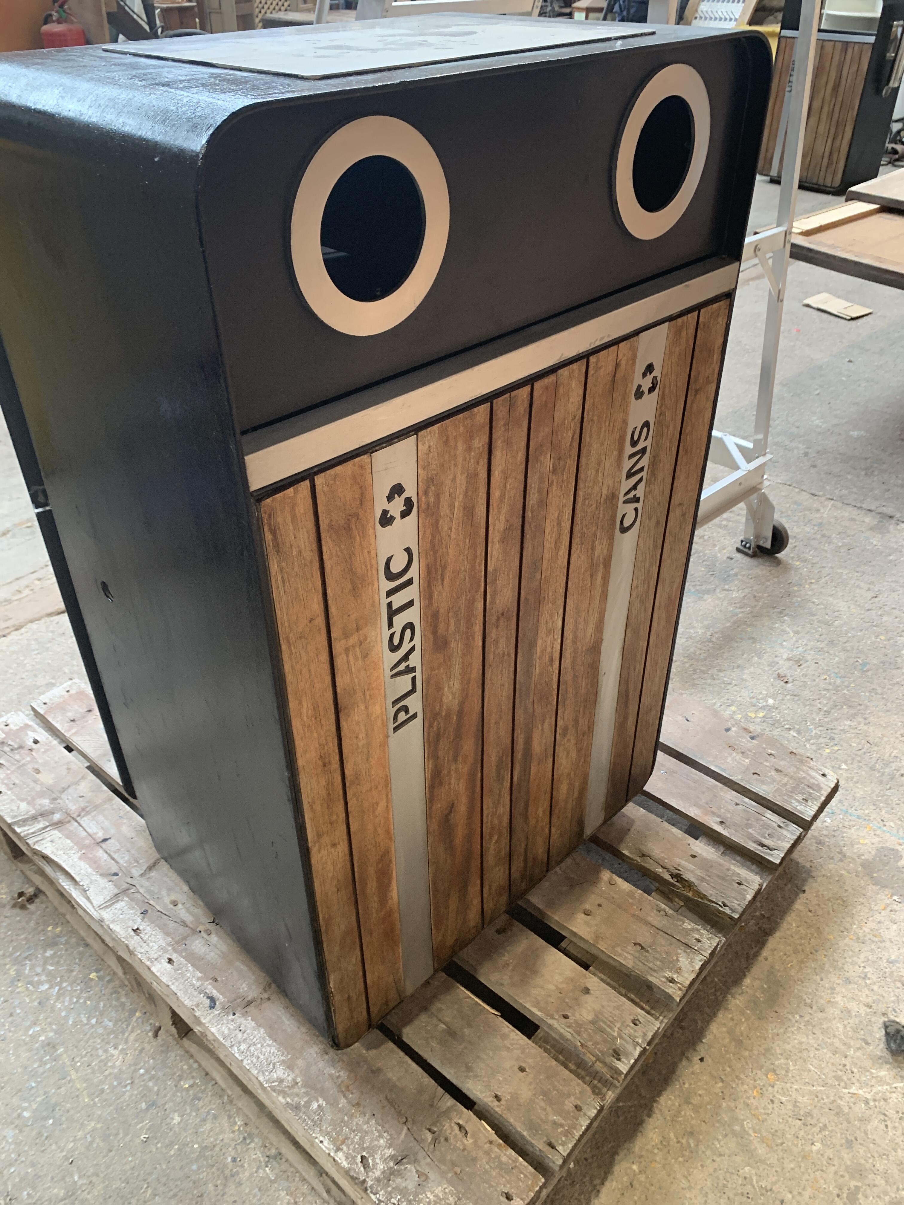 Pair of Black Galvanised Iroko Wood 'Protect' Bins