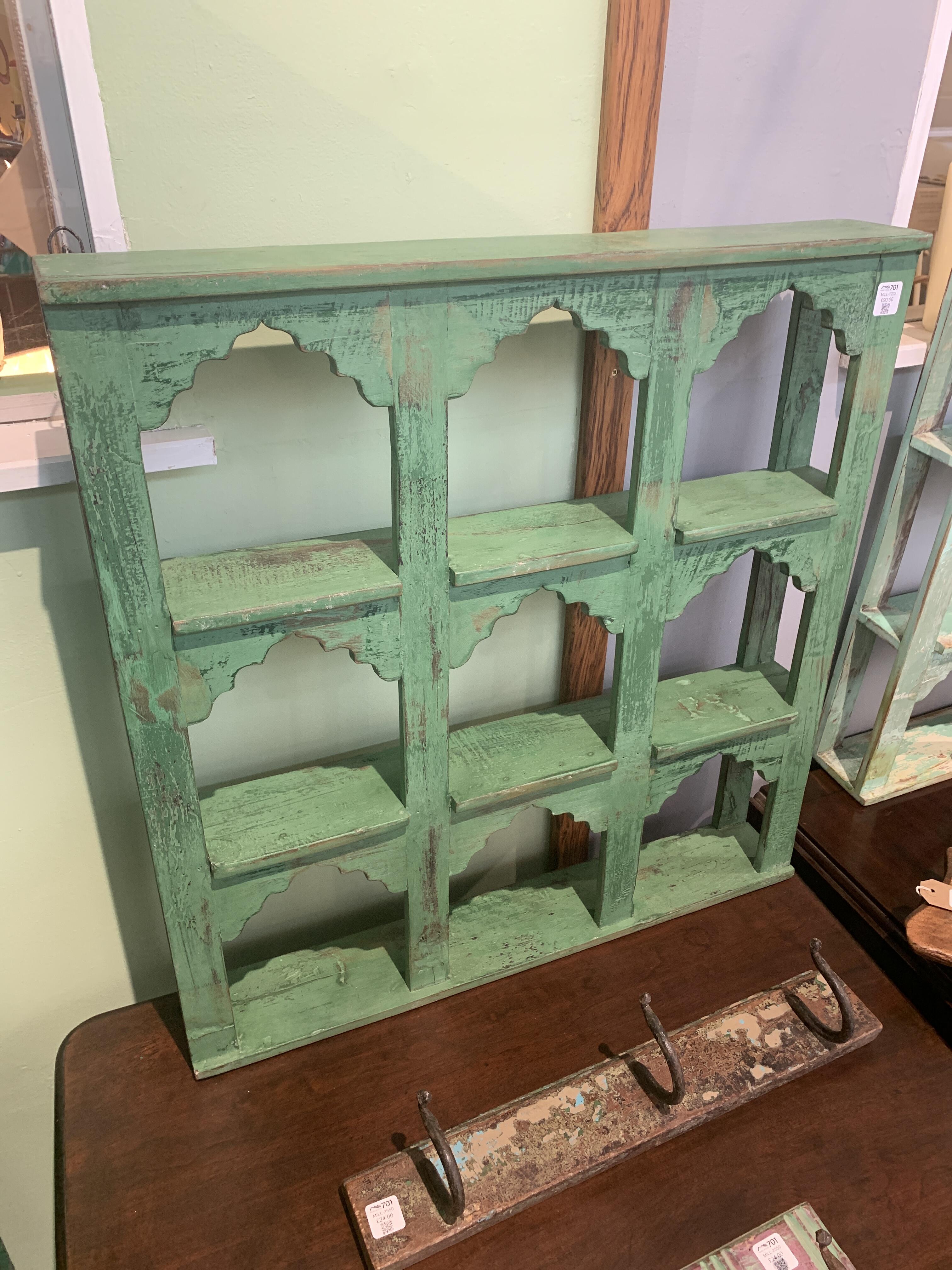 Charming Nine Arch Shelves in Distressed Green