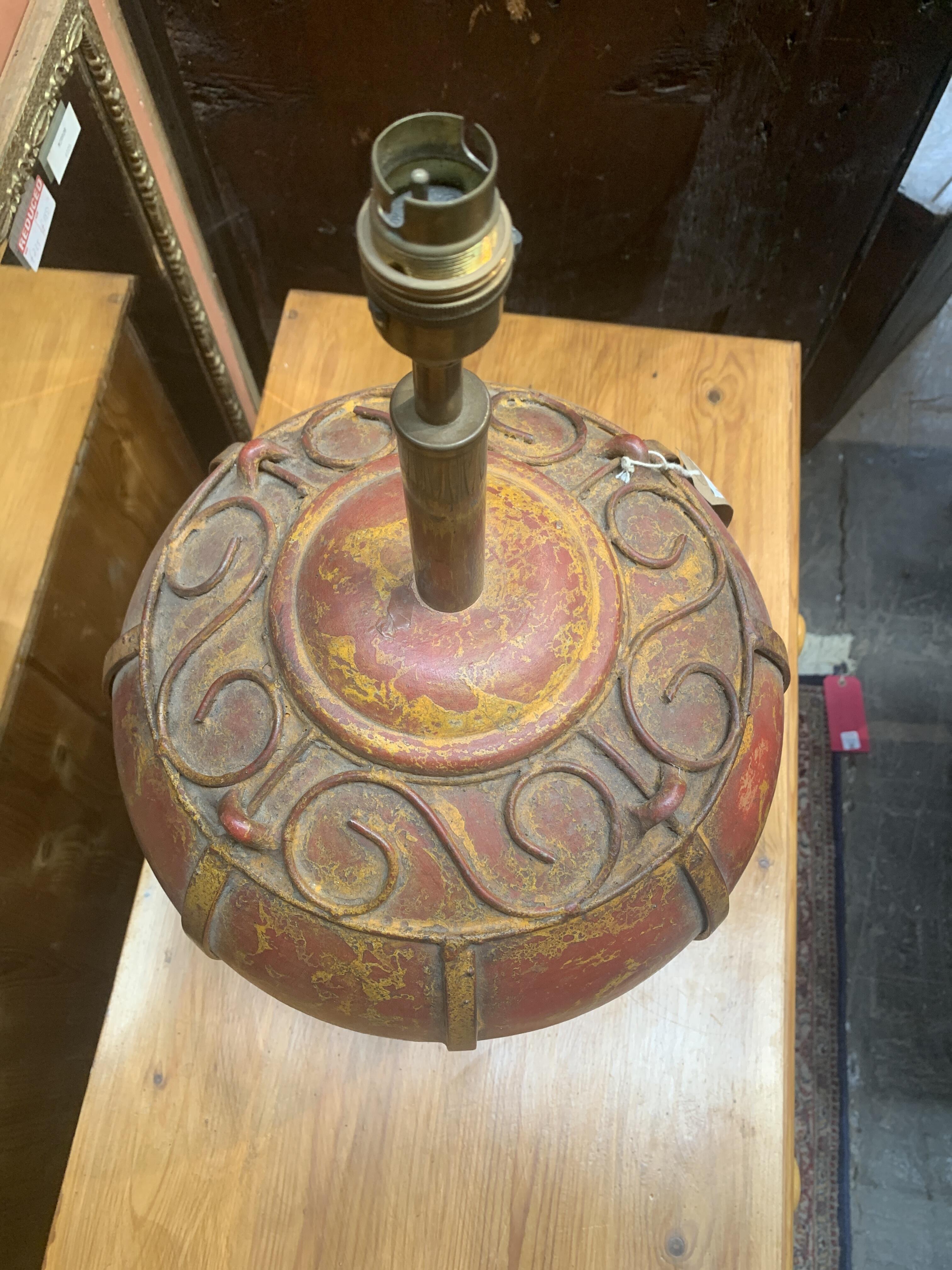 Vintage Metal & Ceramic Red/Yellow Sphere Lamp, 57cm
