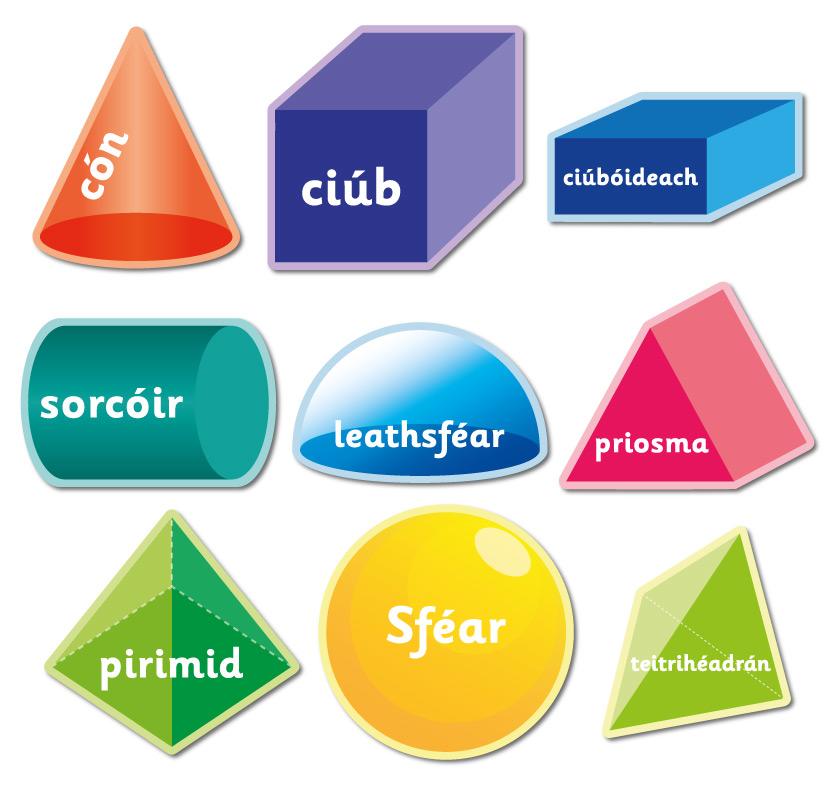 Set of 9 3D Shape Signs (as Gaeilge)