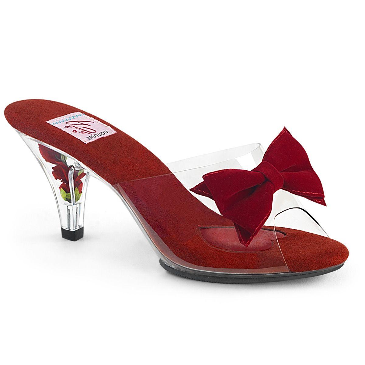 Red Open Toe Slipper with rose in the heel