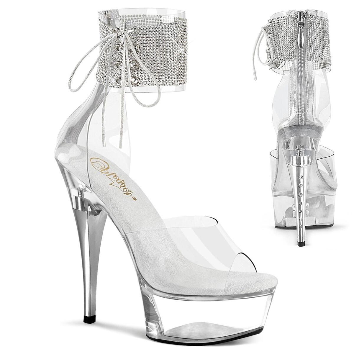 Silver Diamante Ankle Wrap Platform Sandal