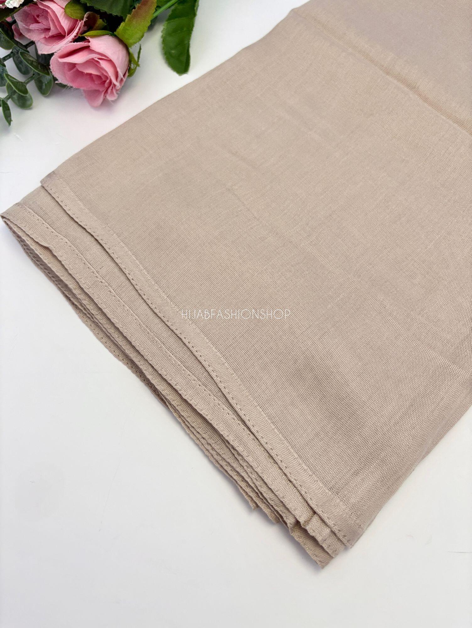 beige premium 100% modal double stitched hijab close up