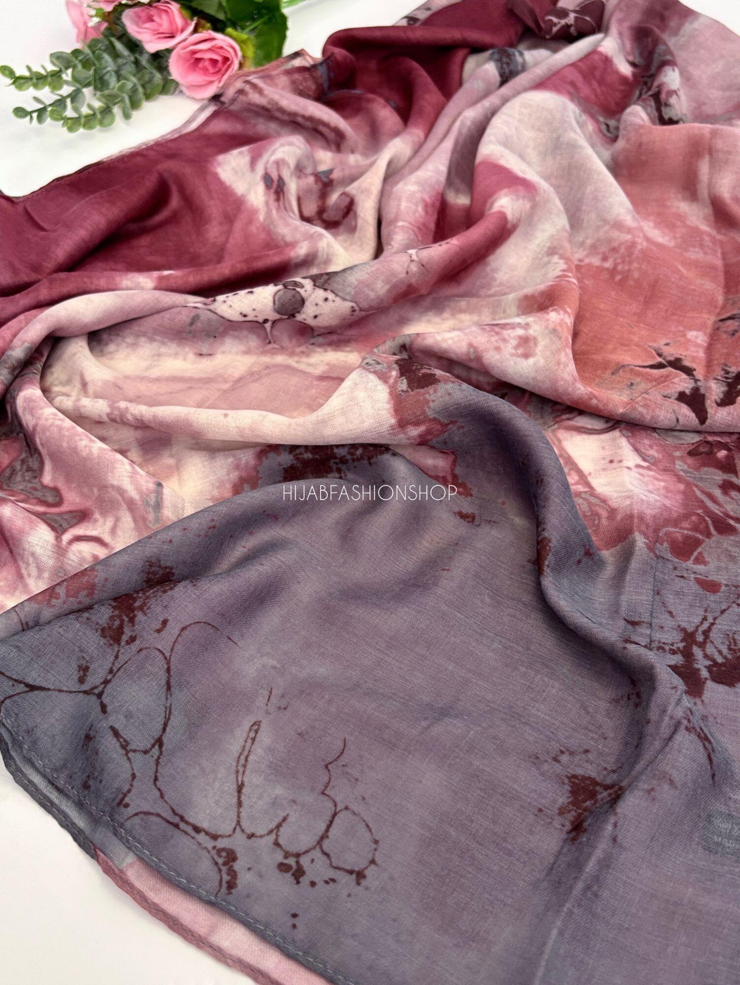 mulberry grey marble watercolour modal hijab