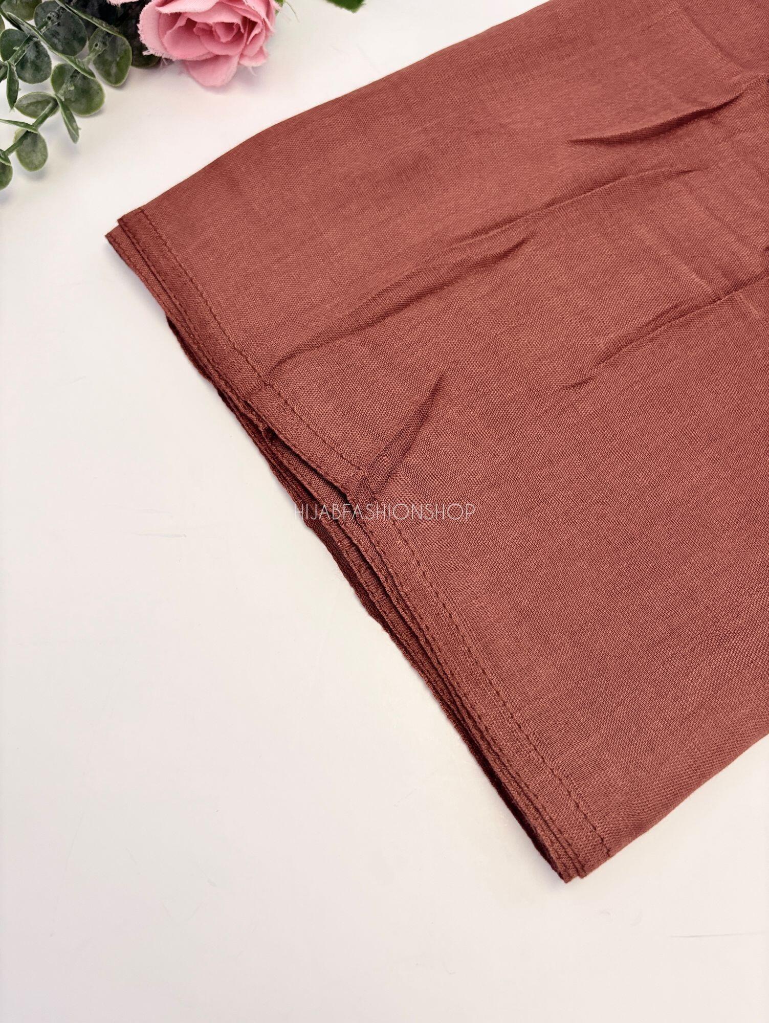 rust premium 100% modal double stitched hijab close up