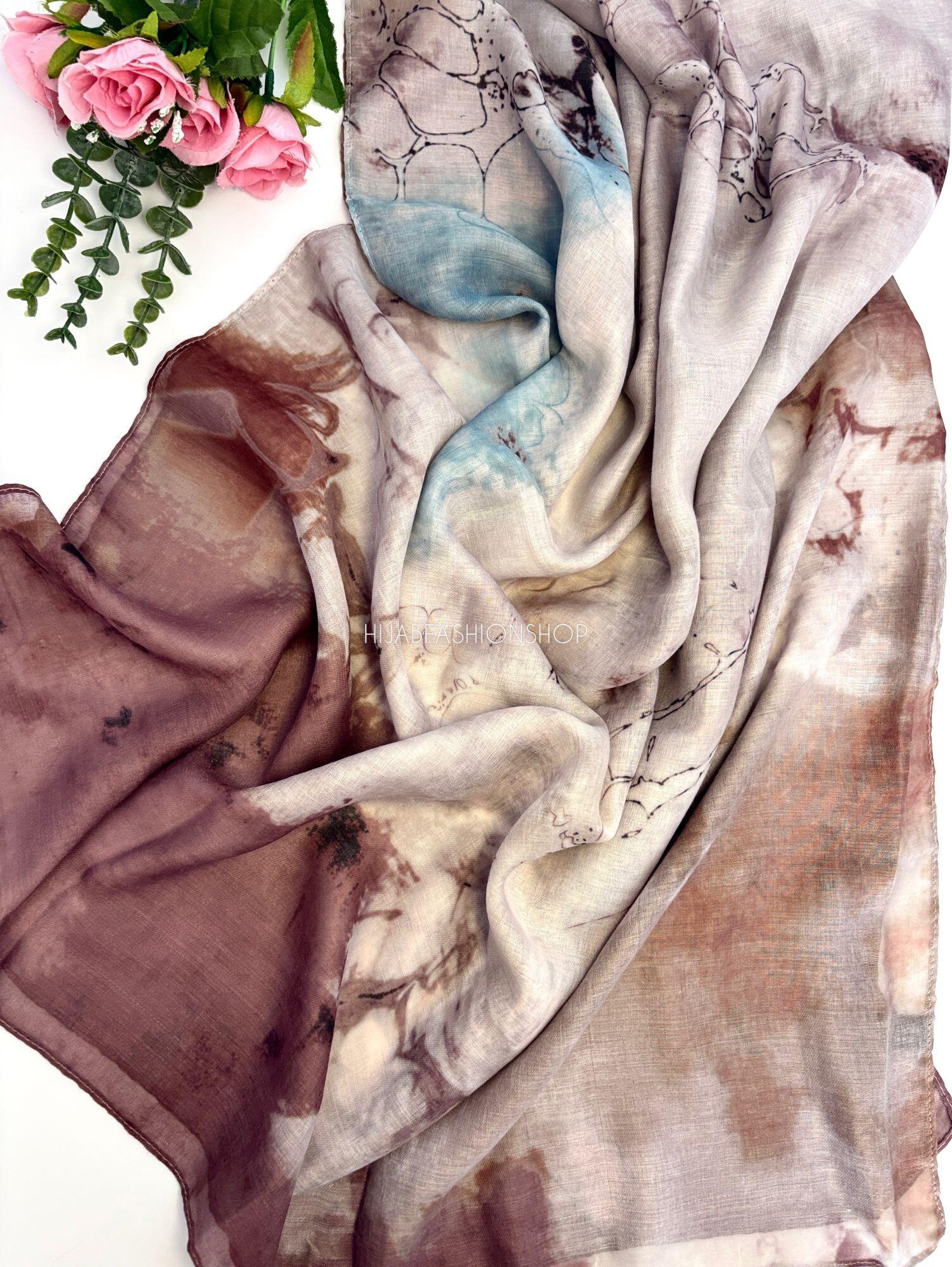 brown teal marble watercolour modal hijab