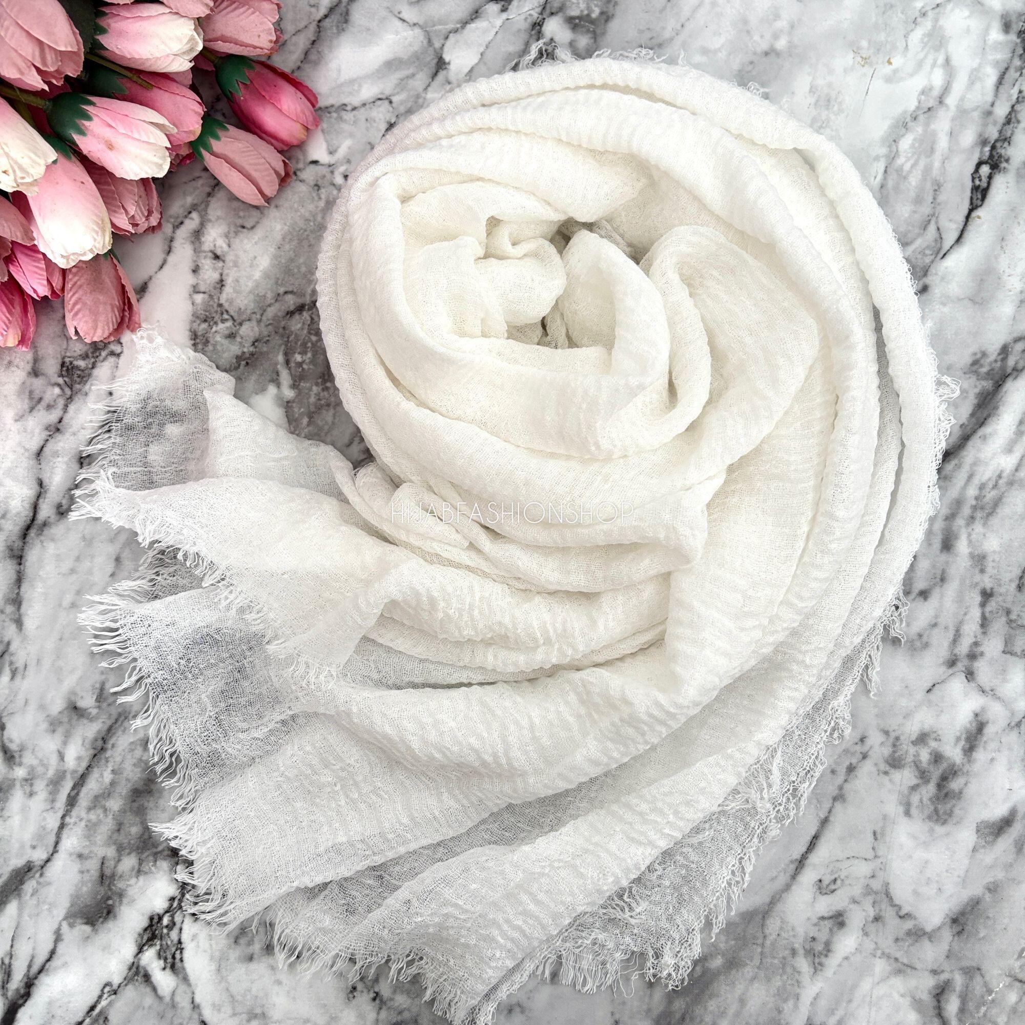off white crimp crinkle hijab