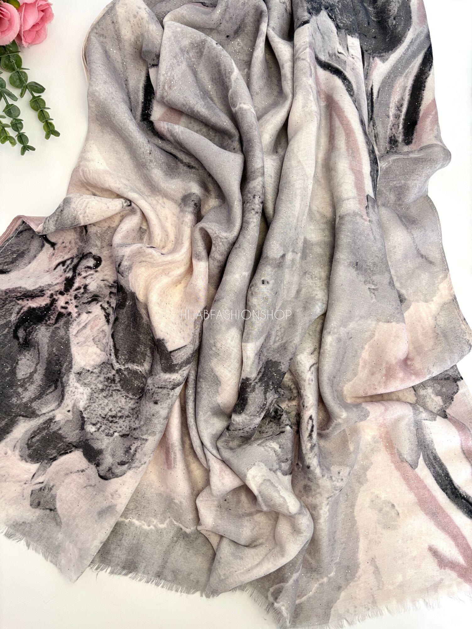grey Water Ink Print Hijab