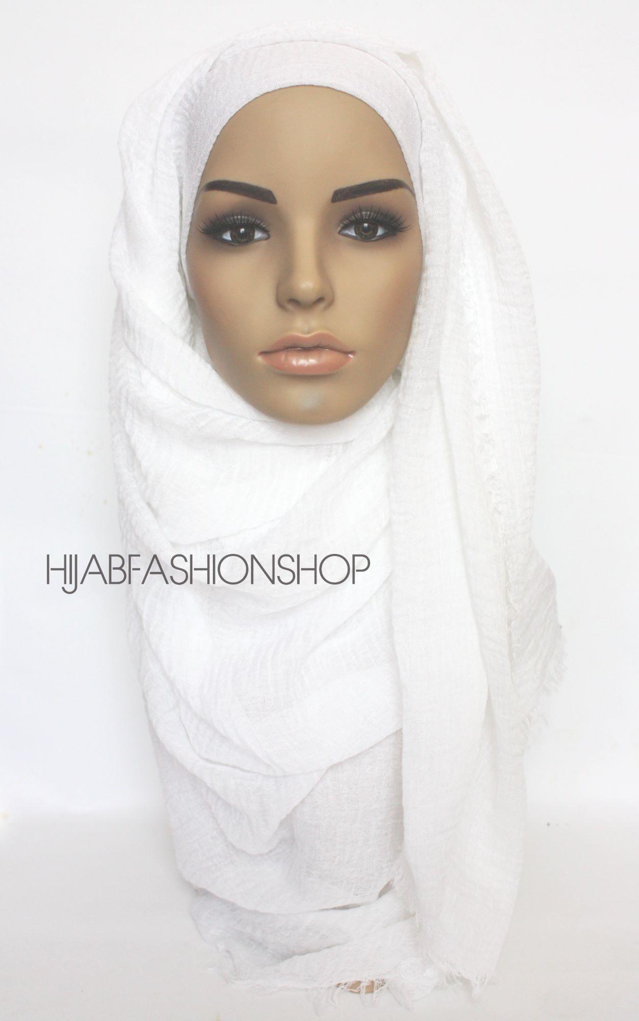 White Snow Army Green Premium Crimple Crimp Hijab Scarf with Frayed Edges