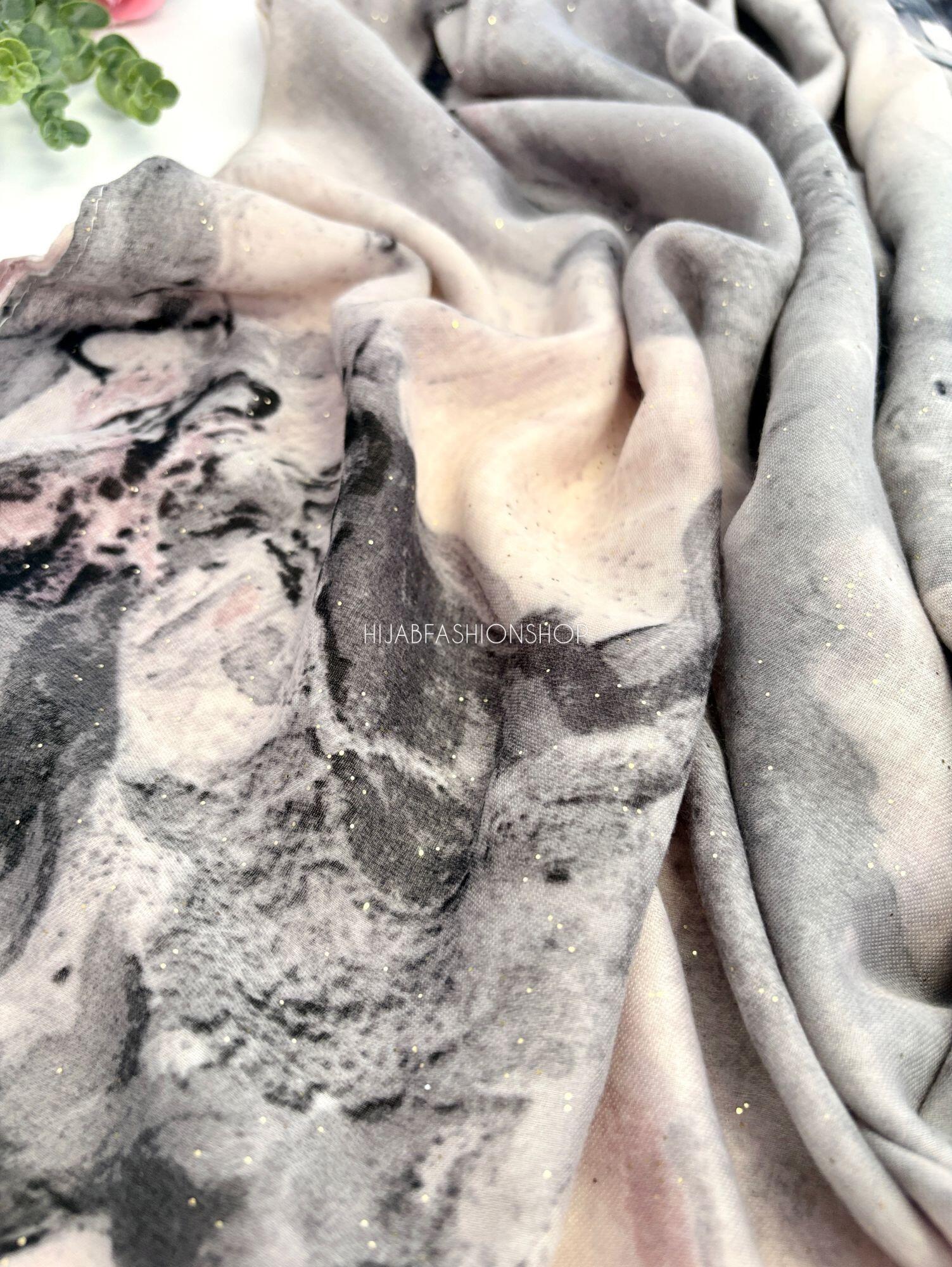 grey Water Ink Print Hijab close up