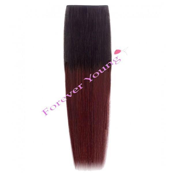 Full Head Black To Plum Red Ombre Remy Weft Hair Extensions
