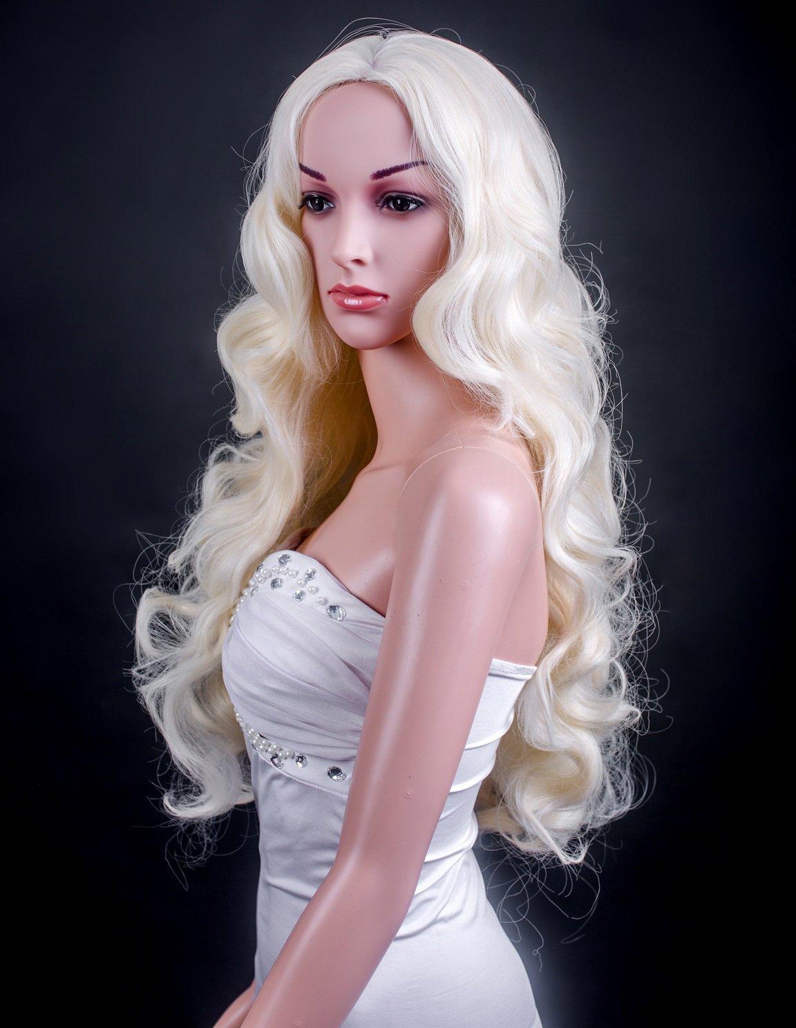 Ladies Platinum Blonde Long Wavy Fringeless Wig | Forever Young