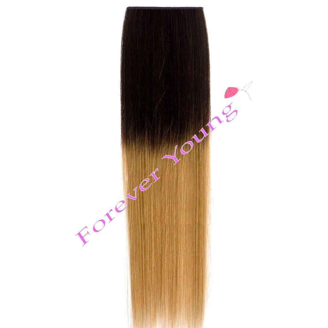 Clip In Human Hair Extensions Dark Brown to Golden Blonde Ombre | Forever  Young