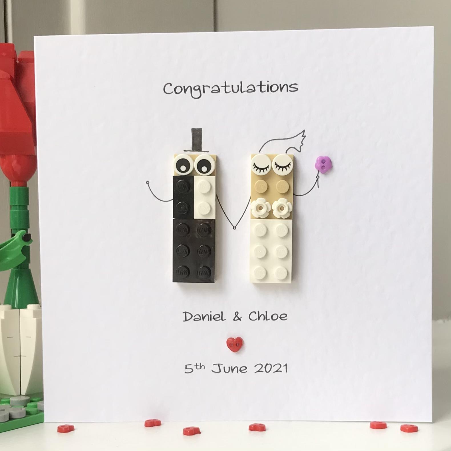 Personalised LEGO ® Wedding Day Congratulations card husband wife same sex gay 