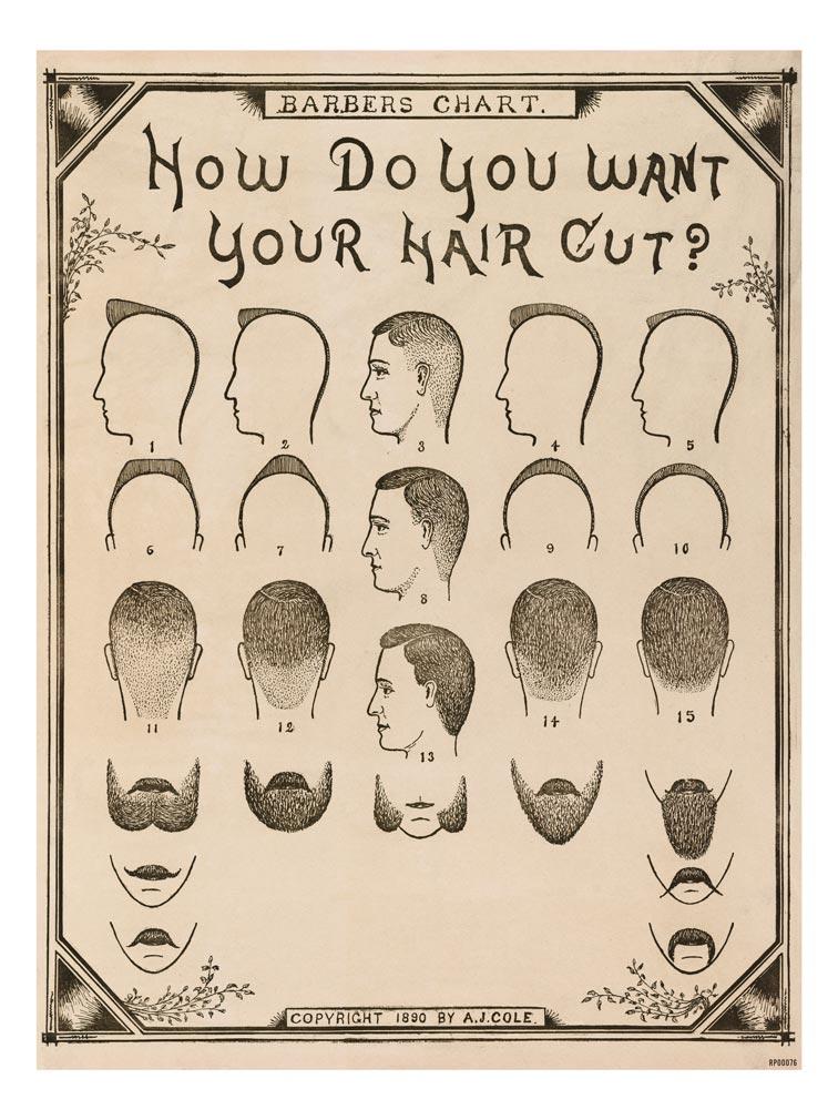 Barber Chart 1890 How Do You Want Your Hair Cut : Art Print £ / Framed  Print £ / T-Shirt £ / Shopping Bag £