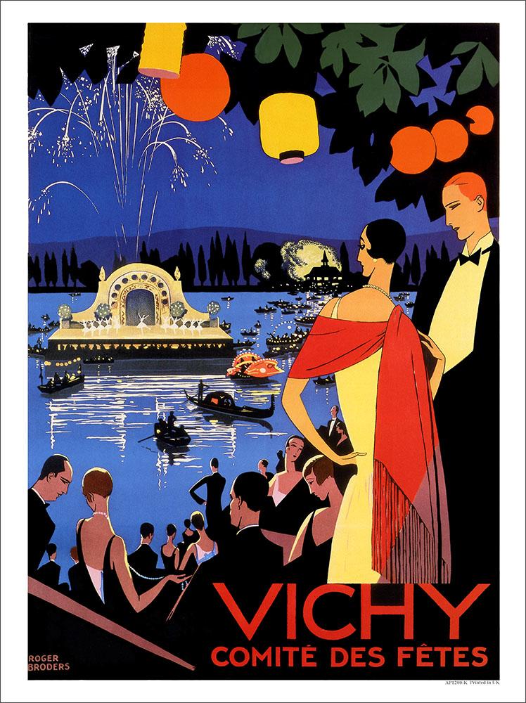 bereik botsing Arab Vichy France, Art Deco Travel Poster. Artist:Roger Broders 1920s : Art  Print £7.99 / Framed Print £22.99 / T-Shirt £12.99 / Shopping Bag £8.99