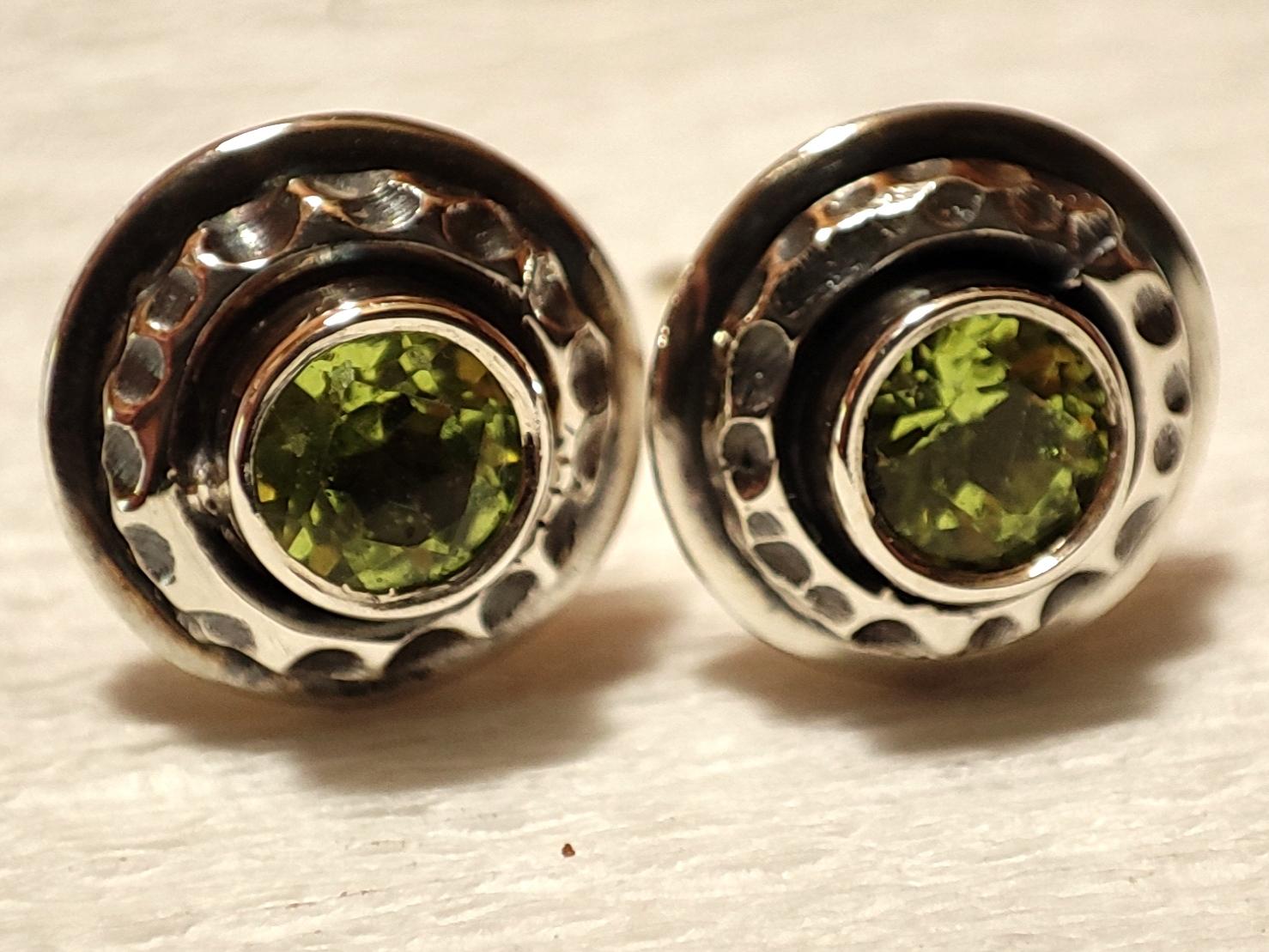 Sterling Silver Peridot Textured Stud Earrings