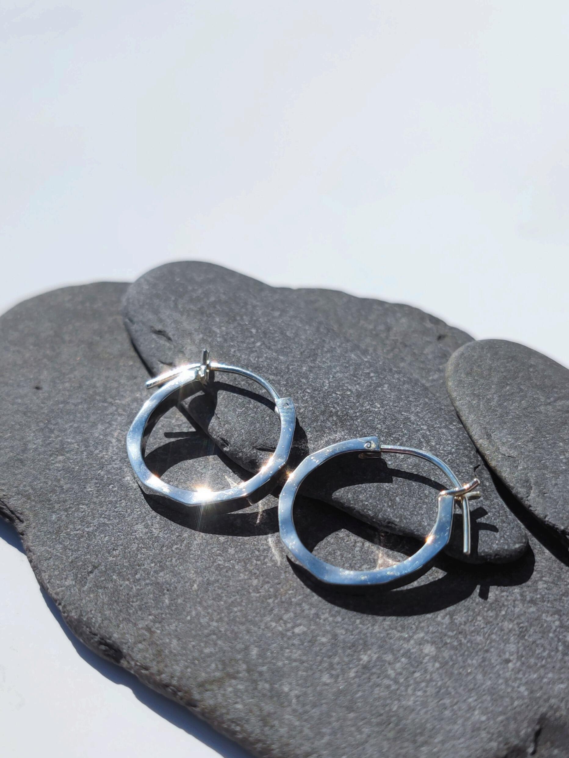 Hammered Angular Hoop Earrings made with recycled Sterling Silver