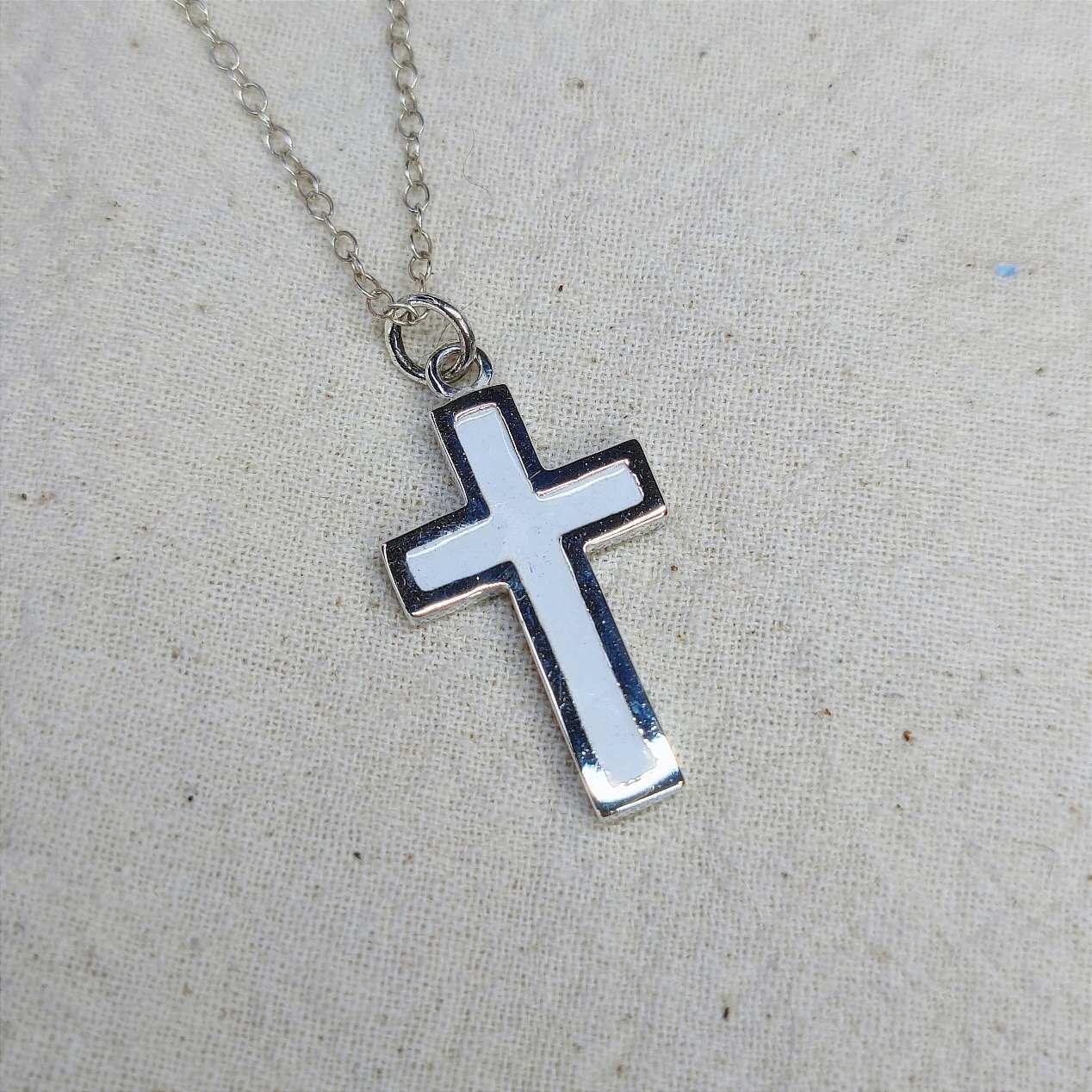 Chunky Sandcast Crucifix with White Vitreous Enamel