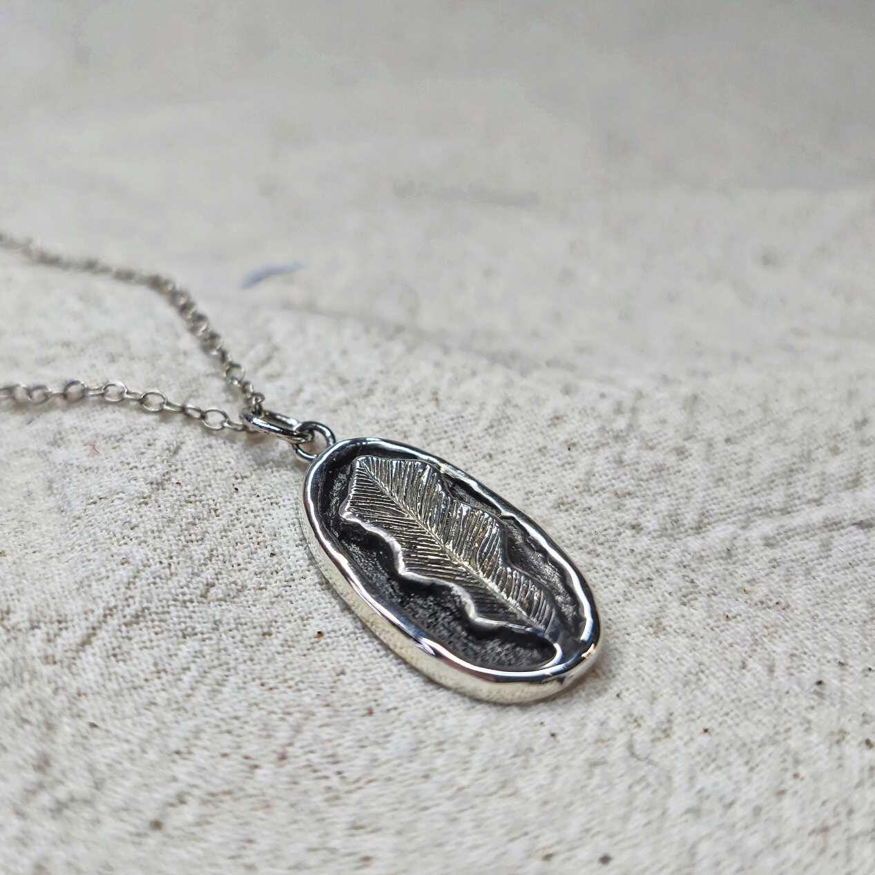 Handmade Recycled Sterling Silver Oval Oak Leaf Pendant