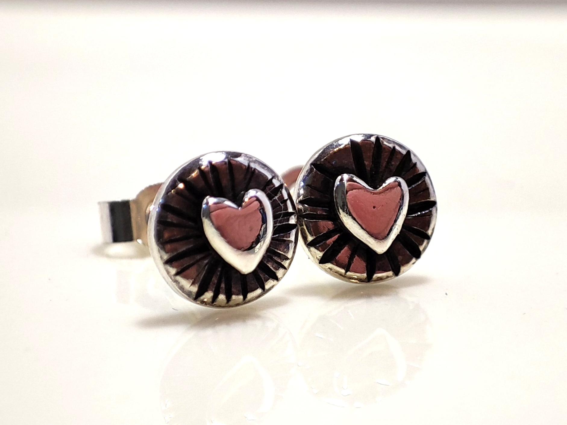 Sterling Silver Textured Heart Stud Earrings