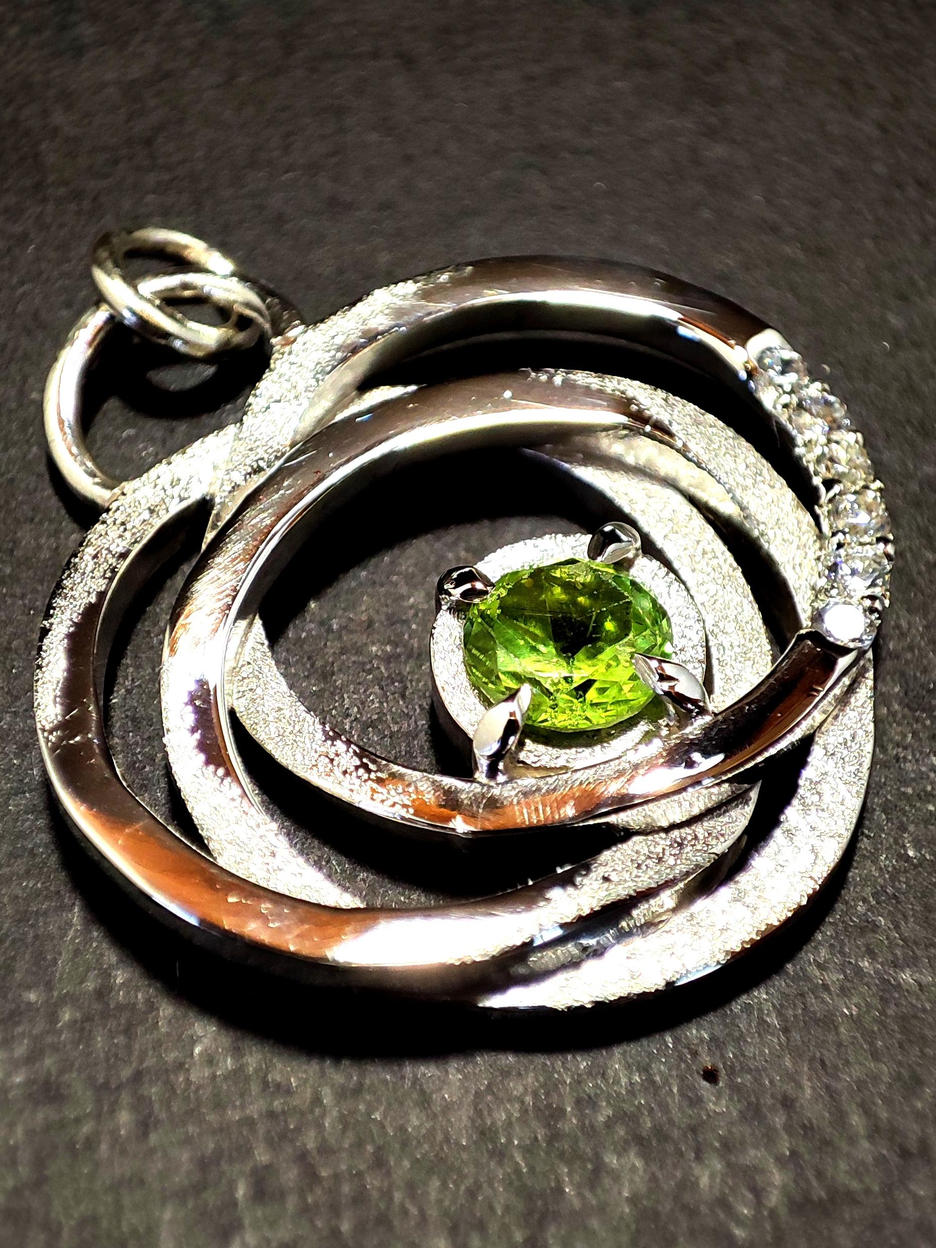 Sterling Silver Peridot and Cubic Zirconia Pavé Pendant