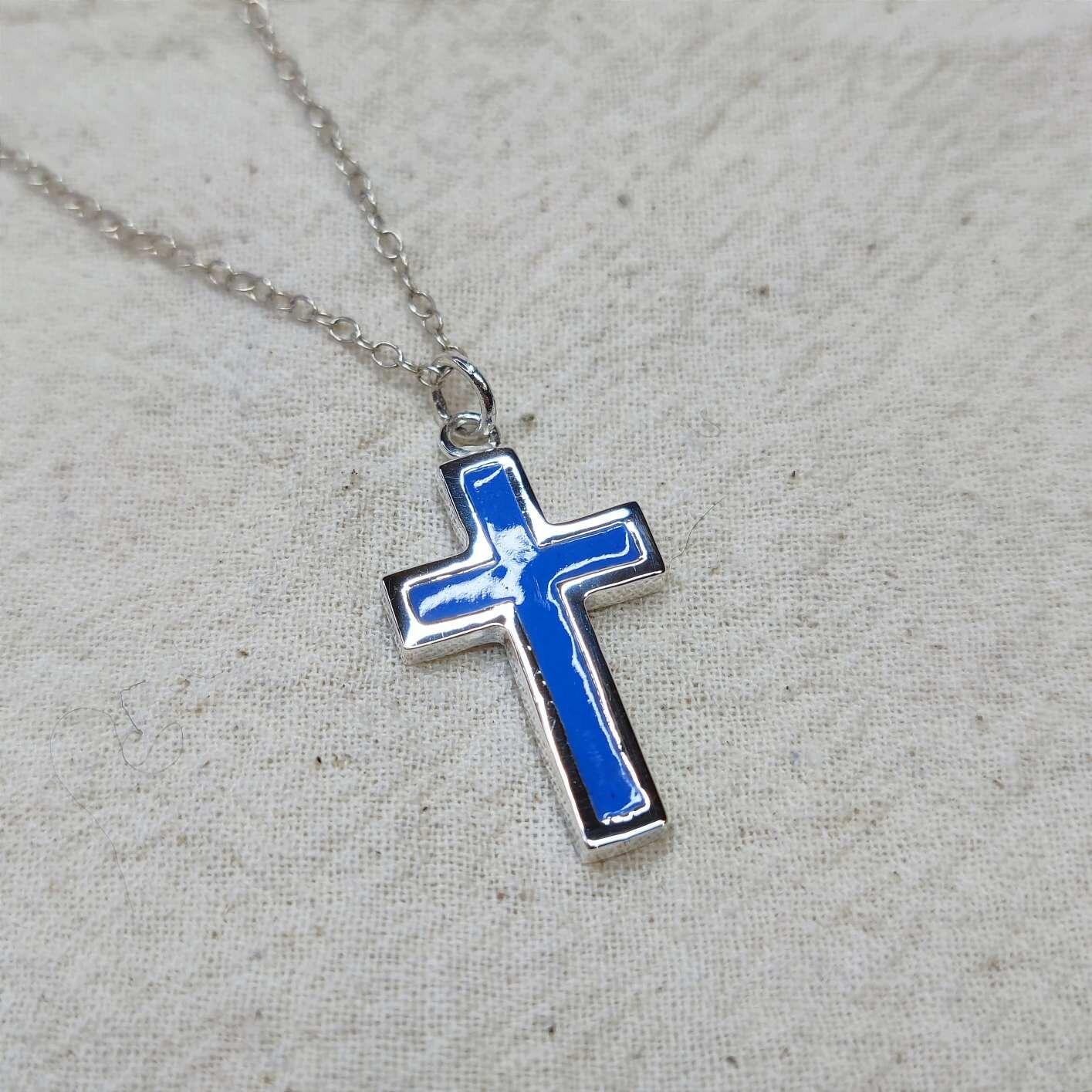 Chunky Sandcast Crucifix with Lapis Blue Vitreous Enamel
