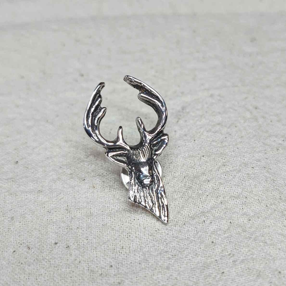 Sterling Silver Detailed Stag Head Tie Pin