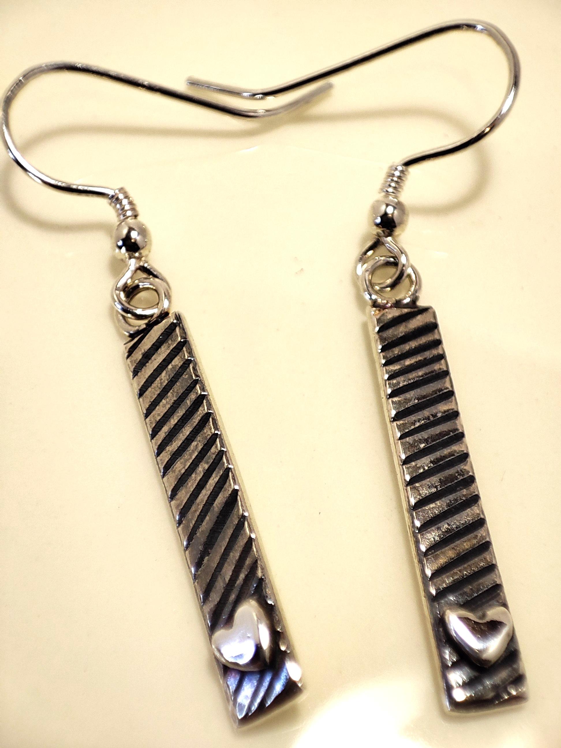 Sterling Silver Textured Heart Drop Earrings