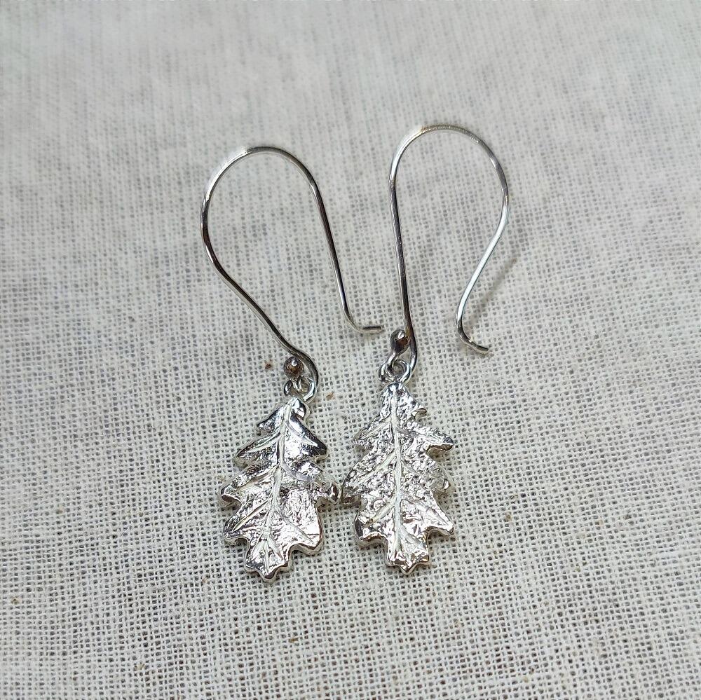 Hand Engraved and Reticulated Oak Leaf Drop Earrings
