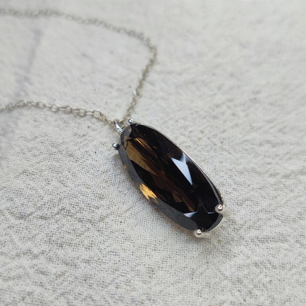 Smokey Quartz Oval Pendant, handmade with recycled sterling silver