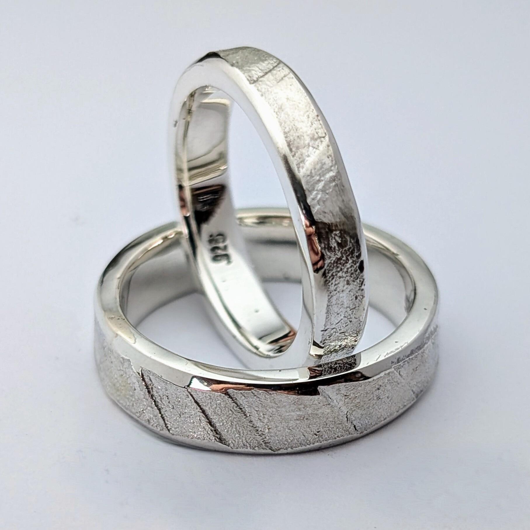 Granite Wedding Ring Set, handmade with recycled sterling silver