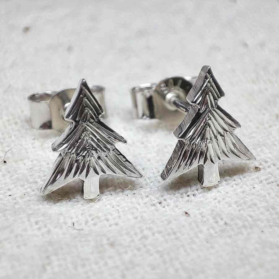 Sterling Silver Christmas Tree Stud Earrings