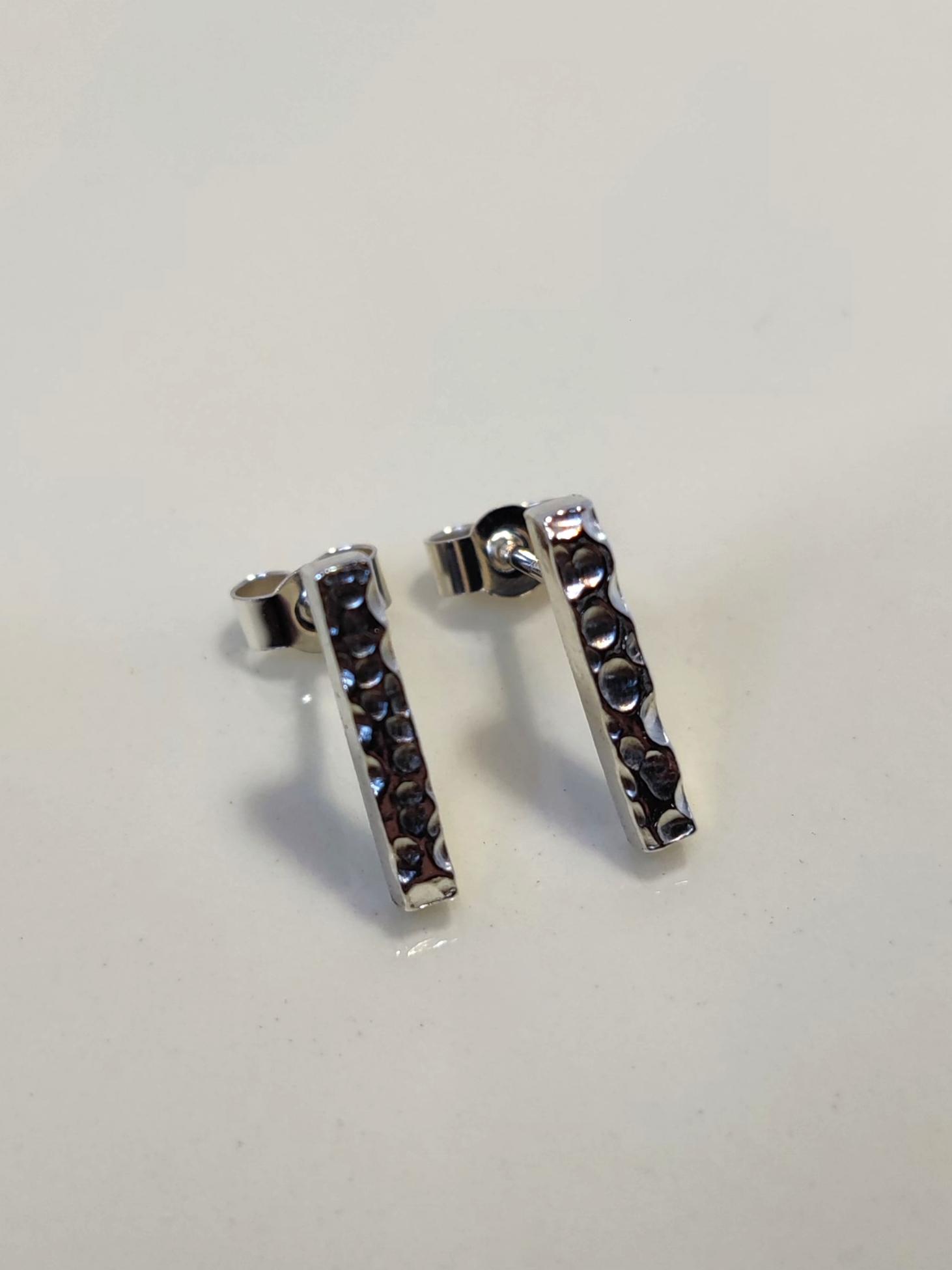 Sterling Silver Textured Bar Stud Earrings