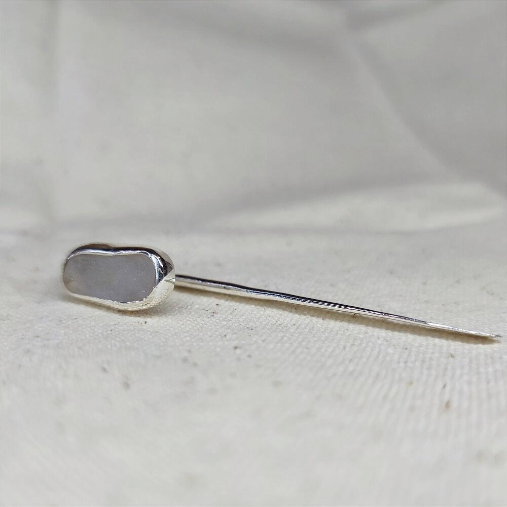 Sterling Silver Bookmark with a bezel set white piece of sea glass