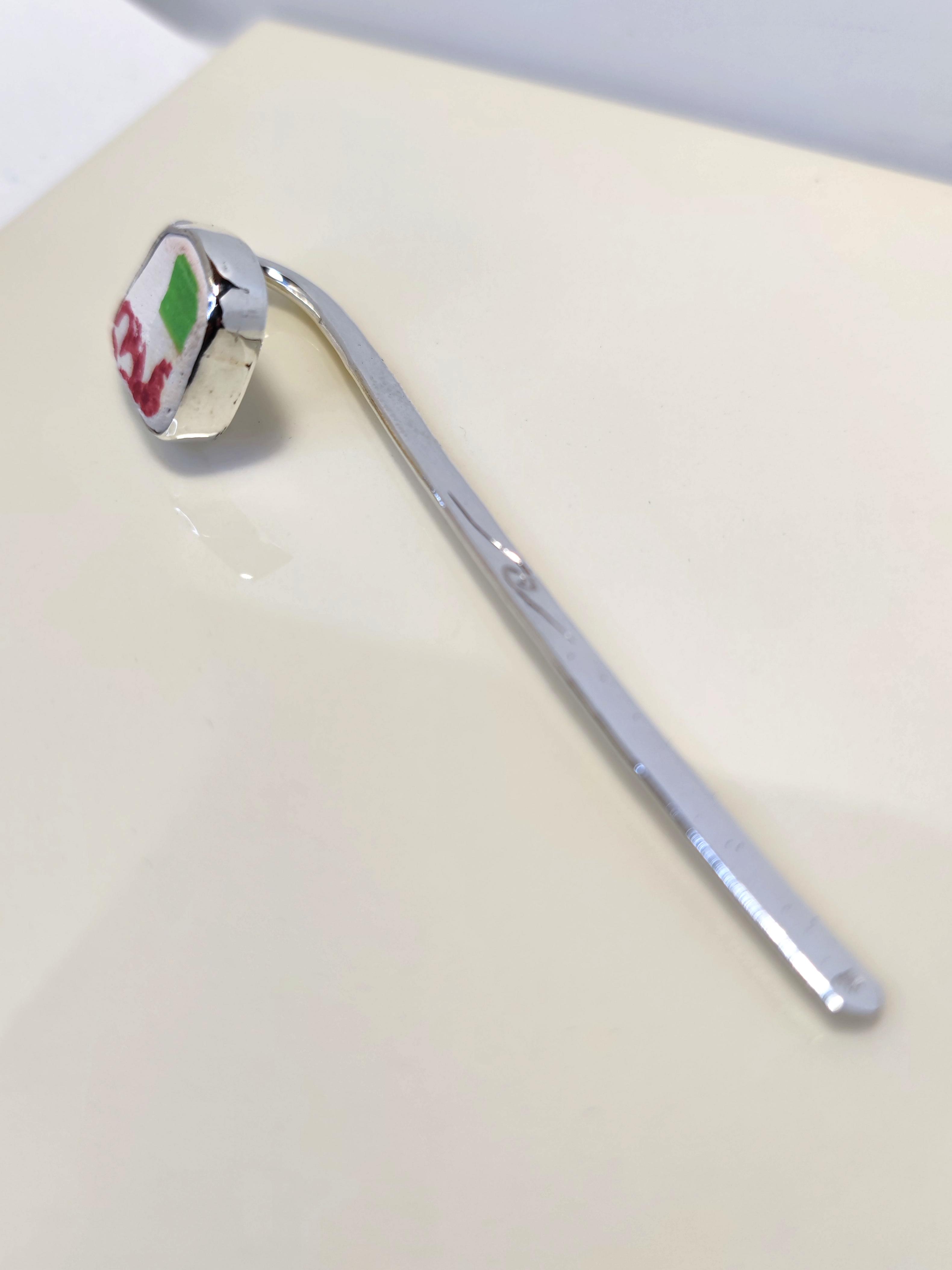 Sterling Silver Bookmark with Beach Find Pottery (Green and Red)