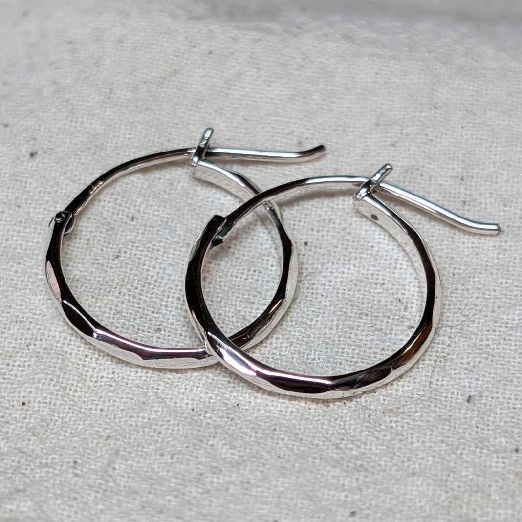 Angular Hoop Earrings with locking clasp, handmade from recycled sterling silver