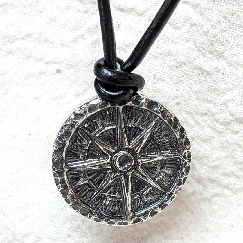 Chunky Recycled Sterling Silver Columbus Coin pendant on 2mm Black Leather Cord, handmade in Scotland
